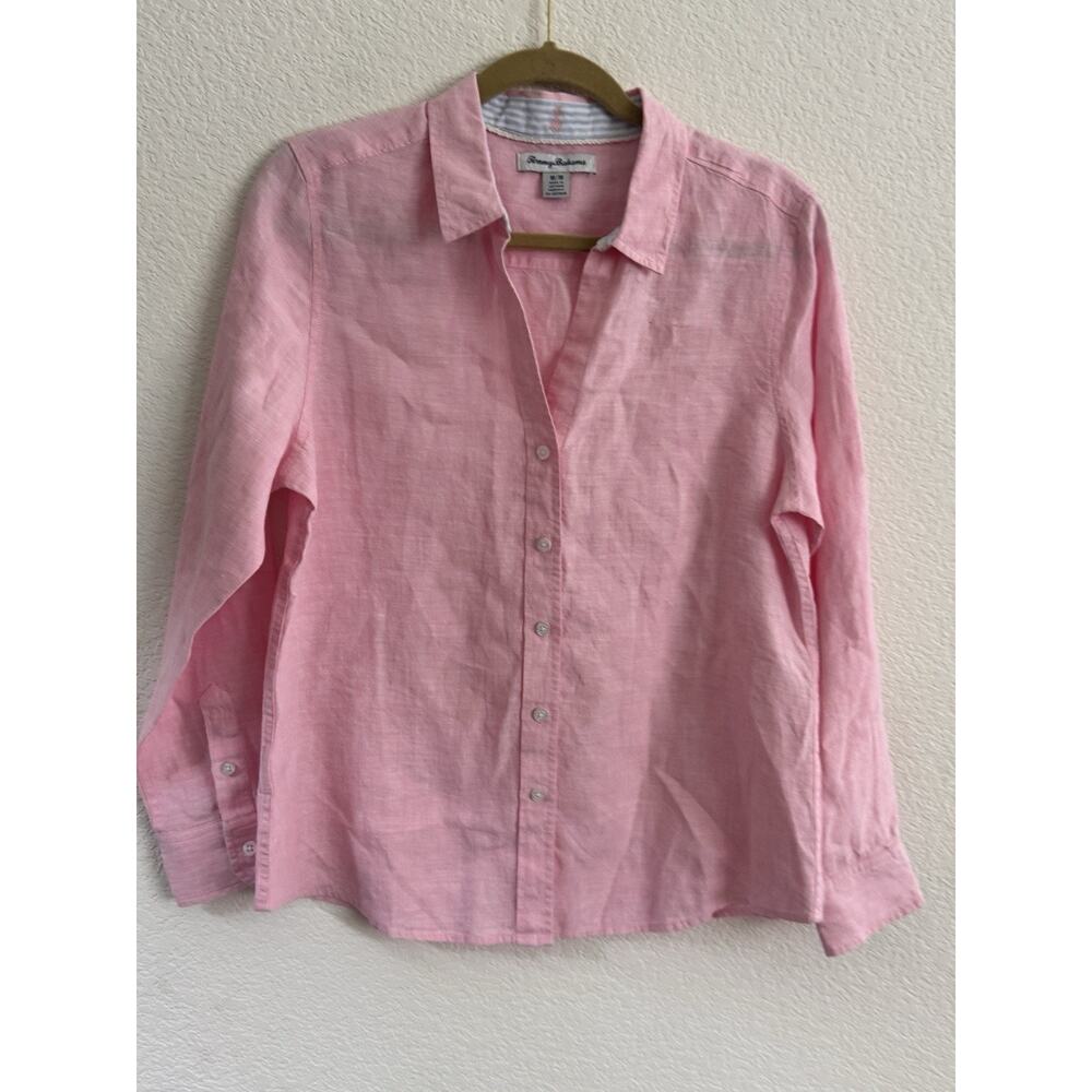Tommy Bahama Women’s Pink Linen Button Up Shirt Collared Long Sleeve Size M - Picture 3 of 6